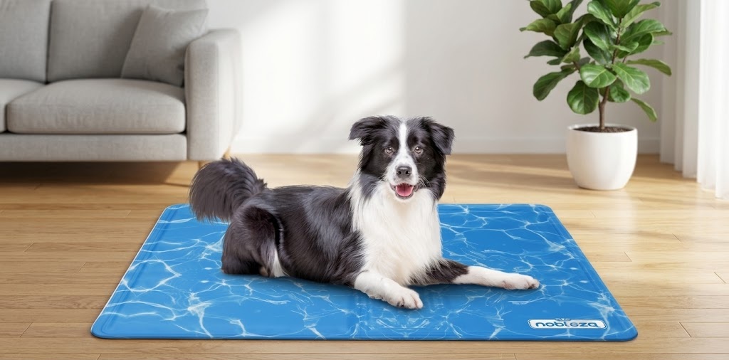 Blue Nobleza extra large dog cooling mat laid flat on the floor for big breeds