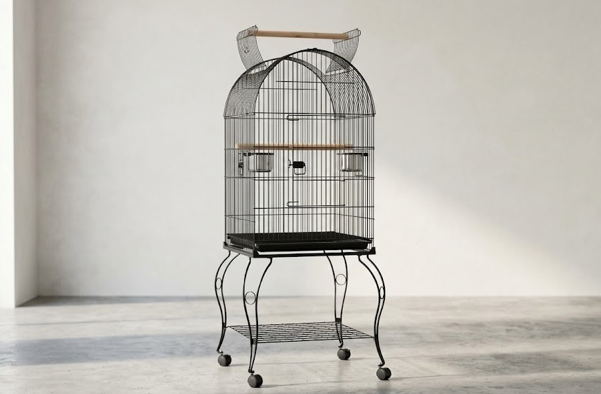 Tall Yaheetech 150cm open top bird cage for budgies with a curved roof and stand