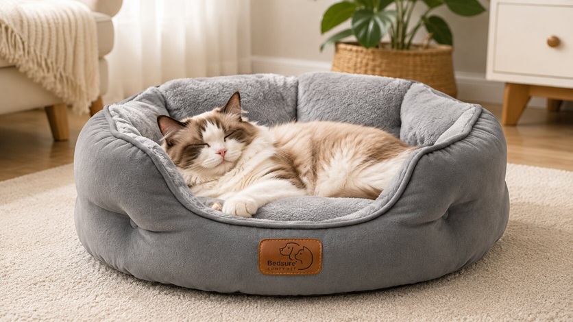 Bedsure round washable cat bed with an open edge design